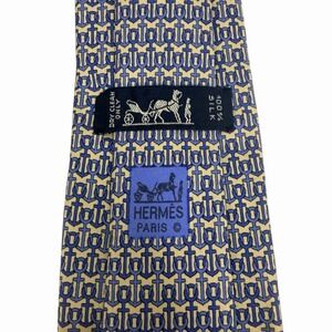 Hermes Mens Tie Nautical Anchors Blue/Khaki Silk 7189 UA 3.25" (W) x 56" (L) guc